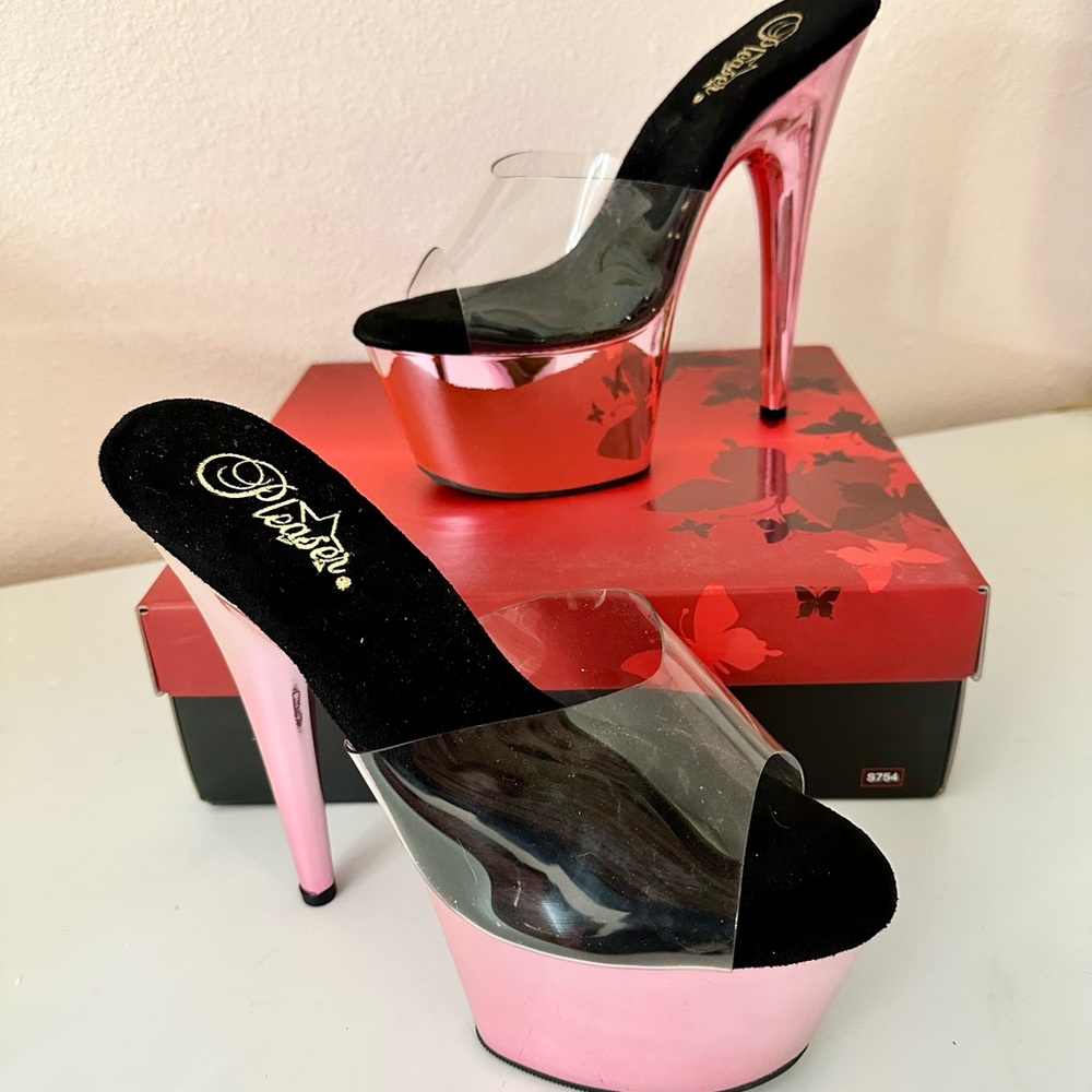Pleaser Pink and Clear Platform Heels